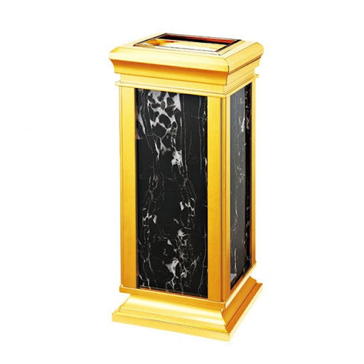 Marble Ashtray And Waste Bin Black & Gold Color